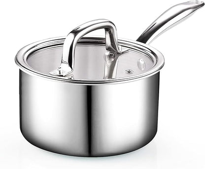 Cook N Home Stainless Steel Sauce Pan with Lid, 1.5 Quart Tri-Ply Full Clad Small Kitchen Pot, Dishwasher & Oven Safe, Induction Compatible Cookware by CookNHome