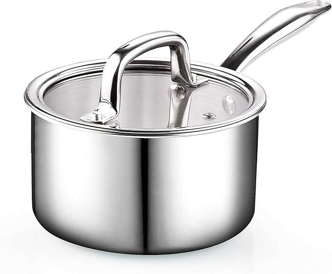 Cook N Home Stainless Steel Sauce Pan with Lid, 3 Quart Tri-Ply Full Clad Small Kitchen Pot, Dishwasher & Oven Safe, Induction Compatible Cookware by CookNHome