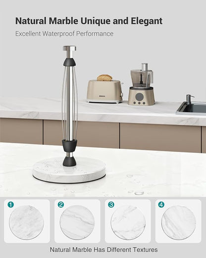 Marble Paper Towel Holder Countertop, Stainless Steel, One-Handed Tear, Freestanding Paper Towel Stand Rack with Ratchet Mechanism for Kitchen Toilet Bathroom Essentials Decor Accessories, Silver - Image 5