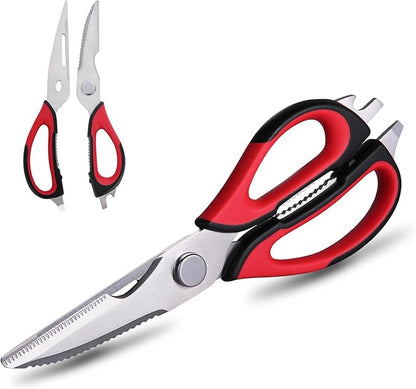 Kitchen Scissors All Purpose for Food, Heavy Duty Kitchen Shears that Come Apart, Sharp Stainless Steel Poultry Shears, Cooking Meat Scissors with Good Grips (Red)