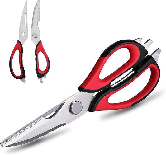 Kitchen Scissors All Purpose for Food, Heavy Duty Kitchen Shears that Come Apart, Sharp Stainless Steel Poultry Shears, Cooking Meat Scissors with Good Grips (Red)
