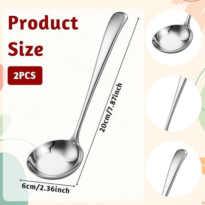 JJUNW 2 Pcs Small Silver 7.9 Inch Gravy Soup Ladle, Stainless Steel Sauce Ladle Soups Spoons, Kitchen Utensil For Spooning Gravy Sauce Soup