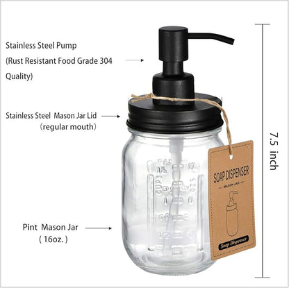 Amolliar Mason Jar Liquid Soap Dispenser, 16OZ Refillable Glass Soap Dispenser for Bathroom, Hand Soap, Dish Soap, Lotion Dispenser for Kitchen, Farmhouse Decor, Soap Pump Bottle, Black 2 Pack - Image 5