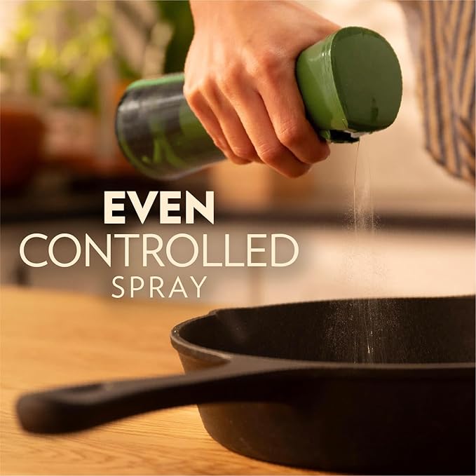 FLAIROSOL OLIVIA Oil Sprayer for Cooking, 200ml Glass Olive Oil Sprayer, Continuous Oil Spray Bottle with Portion Control, Oil Dispenser for Kitchen, Air Fryer, Salad, BBQ (Green Bottle, Gold Print) - Image 6