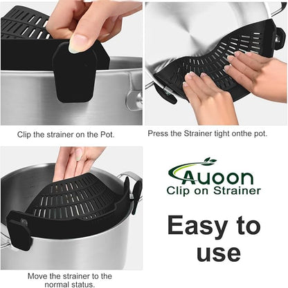 Large AUOON Clip on Strainer for All Pots and Pans - Oversized Silicone Pot Strainer Family-Style Design Pasta Strainer Kitchen Colander for Spaghetti and Noodles | Dishwasher Safe - Image 4