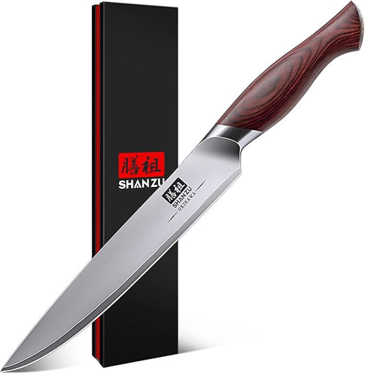 SHAN ZU 6 Inch Chef Knife, Japanese 10Cr15MoV High Carbon Stainless Steel Kitchen Knife, Multipurpose Ultra Sharp Kitchen Utility Knife with Ergonomic Pakkawood Handle by SHANZU