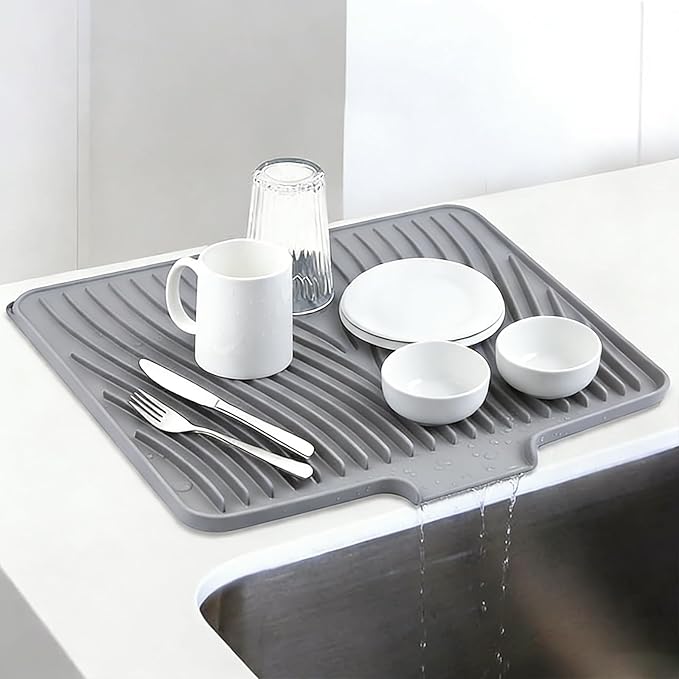 Silicone Drying Mat, 16"X13" With Built-in Drain Lip,Heat-Resistant,Eco-friendly,Hygienic Drying Pad,Leak-Proof and Non-Slip,Silicone Dish Drying Mat for Kitchen Counter or Sink（Gray 16X13） - Image 7