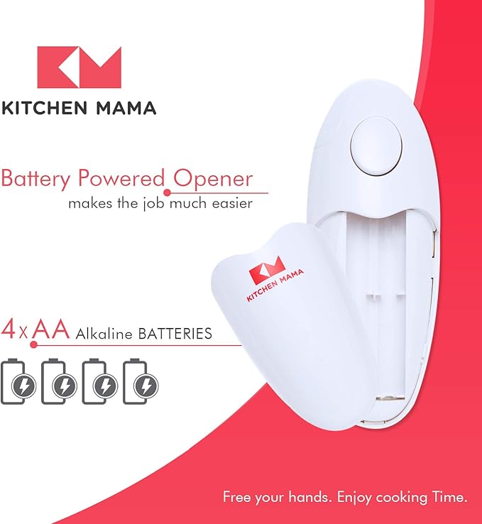Kitchen Mama Auto Electric Can Opener: Open Your Cans with A Simple Press of Button - Automatic, Hands Free, Smooth Edge, Food-Safe, Battery Operated, YES YOU CAN (White) - Image 6