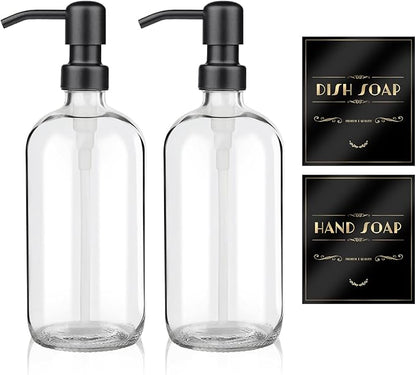 ARKTEK 2 Pack Refillable Glass Soap Dispenser - Rust Proof Stainless Steel Pump, 17 Oz/ 500 ML, Black by ARKTEK