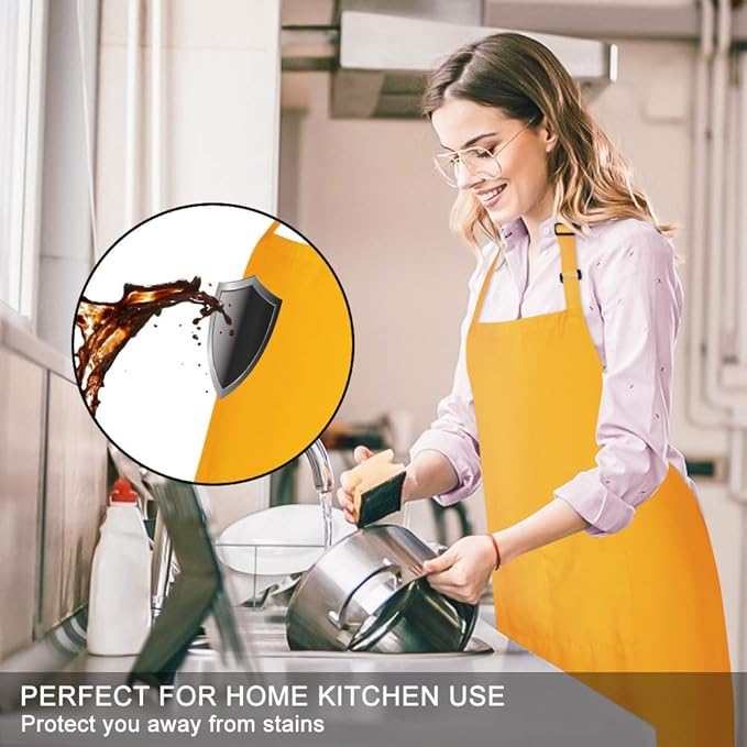 Jubatus 2 Pack Bib Aprons with 2 Pockets Cooking Chef Kitchen Apron for Women Men, Yellow - Image 3