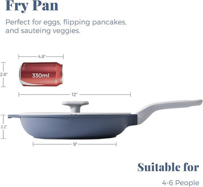 PRICUSIS Nonstick Ceramic Frying Pan with Lid, 8/10/12 Inch, Metal Utensil Safe, PFOA & PFAS Free, Scratch & Stain Resistant Skillet, Oven & Dishwasher Safe, Induction Compatible – Gray (12-Inch) - Image 2