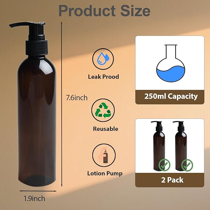 Body Oil Container,Body Oil Dispenser with Lotion Pump,Leak-Proof and BPA-Free Plastic,2PCS
