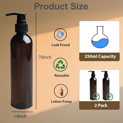 Body Oil Container,Body Oil Dispenser with Lotion Pump,Leak-Proof and BPA-Free Plastic,2PCS