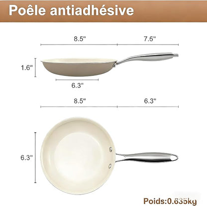 9.25 Inch Ceramic Nonstick Frying Pan Skillet - PFAS-Free, Non-Toxic, Oven Safe & Induction Ready, Aluminum Cookware with Stainless Steel Handle - Image 2