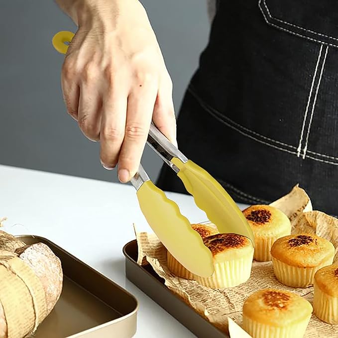 HINMAY Small Appetizer Tongs 7-Inch Silicone Tipped Kitchen Tongs, Set of 3 (Yellow) - Image 4