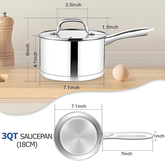 TeamFar Saucepan, 3 qt Stainless Steel Sauce Milk Pan & Lid with Tri-ply Bottom, Home/Kitchen Induction Pot for Cooking/Boiling/Warming/Stewing, Healthy & Heavy Duty, Dishwasher Safe - Image 2