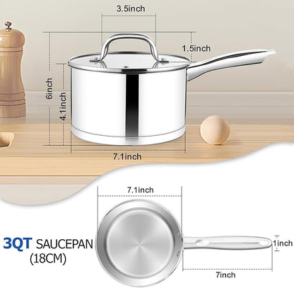 TeamFar Saucepan, 3 qt Stainless Steel Sauce Milk Pan & Lid with Tri-ply Bottom, Home/Kitchen Induction Pot for Cooking/Boiling/Warming/Stewing, Healthy & Heavy Duty, Dishwasher Safe - Image 2