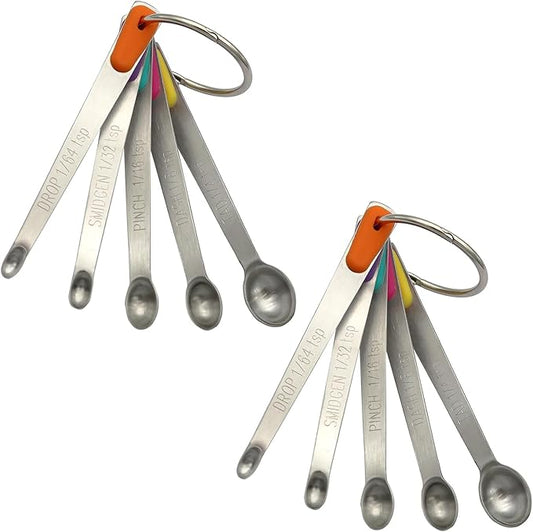 2Pack Mini Measuring Spoons Set, Tiny Stainless Steel Measure Teaspoons with Silicone Handle, Suitable for Small Amount of Dry or Liquid Ingredients (1/64, 1/32, 1/16, 1/8, 1/4 tsp) by BERYLER