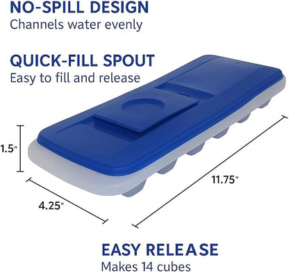 2-Pack No-Spill Ice Cube Trays with Lids – BPA-Free, Easy Release & Stackable Freezer Trays – Covered Ice Molds for Drinks, Whiskey, Cocktails, and Juice – Blue