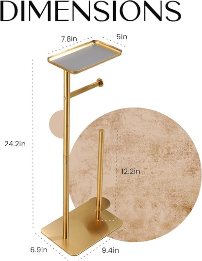 Day Moon™ - Toilet Paper Holder - Modern Roll Holder for Bathroom - 1 Pack - Free Standing - with Shelf, Gold - Image 5