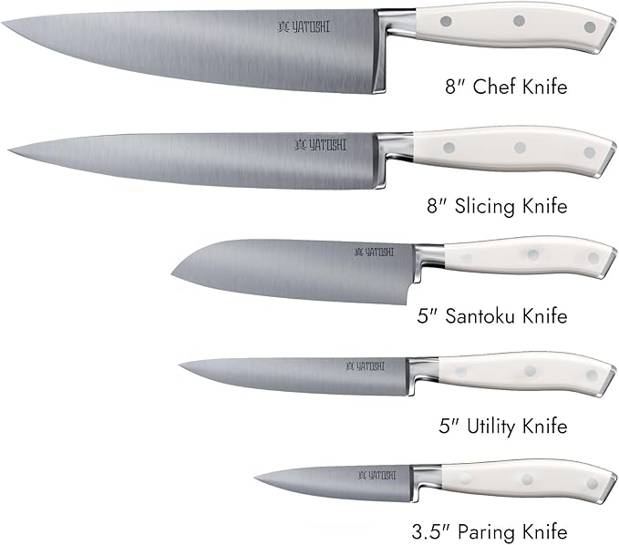 Yatoshi Knives Yatoshi Magnetic Kitchen Knife Block Set 6 Pcs White - Pro Kitchen Knife Set Ultra Sharp High Carbon Steel - Image 2