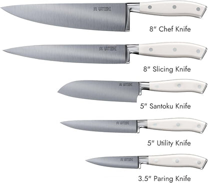 Yatoshi Knives Yatoshi Magnetic Kitchen Knife Block Set 6 Pcs White - Pro Kitchen Knife Set Ultra Sharp High Carbon Steel - Image 2