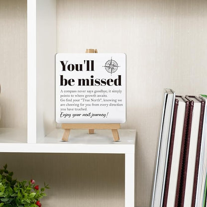 Farewell Gifts for Coworkers, Nautical Decor, Goodbye Going Away Gifts for Coworkers Women Men, You'll Be Missed Definition Compass Wood Sign with Easel Home Office Desk Shelf Table Decor - Image 5