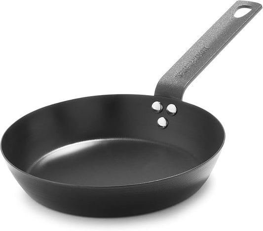 Merten & Storck Pre-Seasoned Carbon Steel 8” Frying Pan Skillet,Use on Induction,Stove and Grill,Durable,Even-Heating,for Searing,Grilling,Oven Use,and Campfire,Indoor/Outdoor,(Pack of 6)
