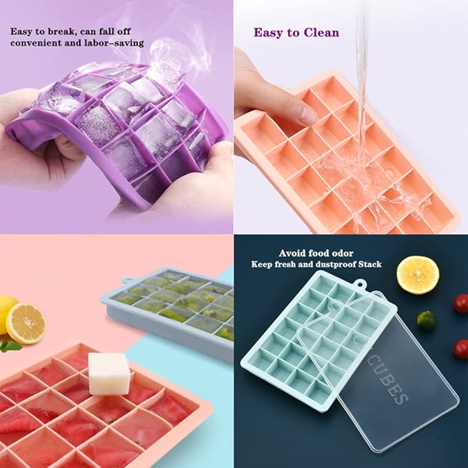 TAO CICADA Ice Cube Tray, 3 Pack Silicone Ice Cube Molds, Ice Cube Trays, Silicone Ice Trays, Easier to Release, BPA Free for Alcohol/Coffee/Beverages (Pink, Light blue, Purple) - Image 5