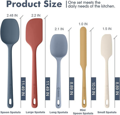 ChefAide 5 Pieces Silicone Spatula Set, Food Grade Rubber Spatula, Upgrade Strong Handle with Ergonomic Grip, Heat Resistant Up to 600°F for Nonstick Cookware, Cooking - Image 2