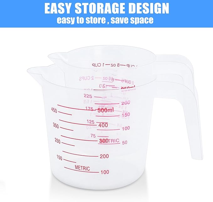 DTDNZKN 2 Pack Measuring Cup Set, Includes 250Ml (1-Cup), and 500Ml (2-Cup) Plastic Liquid Measuring Cups- Baking, Cooking, Mixing & Measuring Cups, Essential Kitchen Tools - Image 3