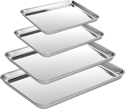 CEKEE Baking Sheet Set of 4, Stainless Steel Cookie Sheets for Baking, 0.8mm Heavy Duty Nonstick Baking Pans, 9/10/12/16 Inch Baking Trays for Oven, Non Toxic & Mirror Finish & Easy Clean - Image 7