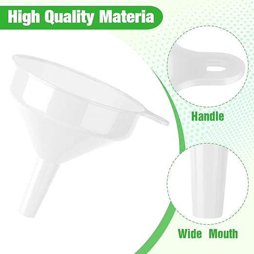 Honeydak 18 Pcs Plastic Funnels 4.7 Inch Wide Mouth Multi-Purpose Funnels with Long Reaching Spout for Filling Bottles Mason Jars Science Lab Use Funnel for Liquid (White) - Image 3
