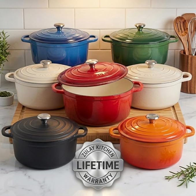 Zulay Kitchen 6.4QT Enameled Cast Iron Dutch Oven Pot with Lid, Heavy-Duty Soup Pot for Stews, Braising, Roasting & Sourdough Bread Baking, Oven Safe up to 500°F - Ablaze Red - Image 9