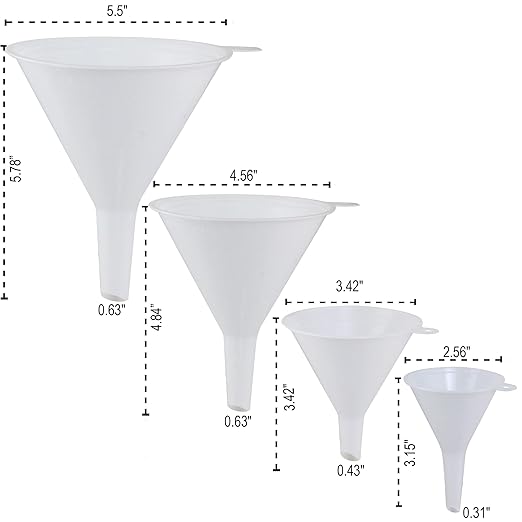 Plastic Funnel for Automotive Use - Kitchen Funnels for Filling Bottles, Jars, Containers or Lab Use - Oil Funnel for Gas, Car Oil, Lubricants and Fluids (White-4 Pack) - Image 2