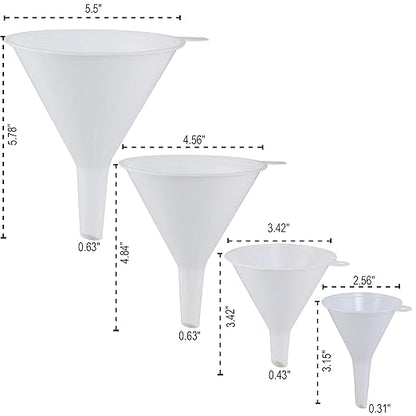 Plastic Funnel for Automotive Use - Kitchen Funnels for Filling Bottles, Jars, Containers or Lab Use - Oil Funnel for Gas, Car Oil, Lubricants and Fluids (White-4 Pack) - Image 2