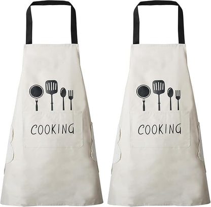 DILLMAN Women Kitchen Apron with Hand Wipe Pockets，Big Pocket,Hand-wiping, Waterproof for Cooking Baking