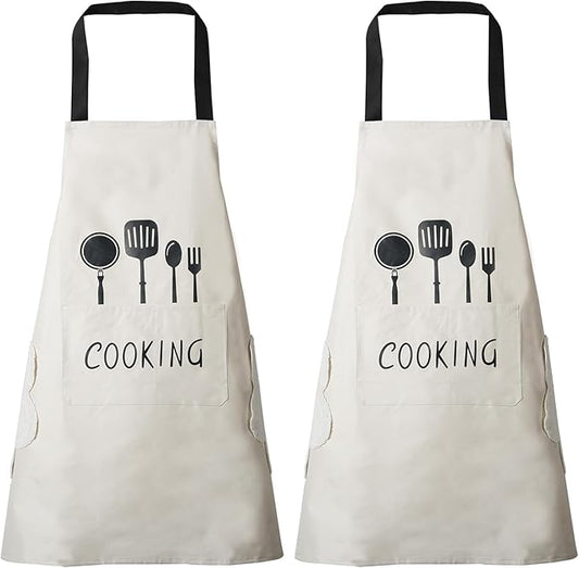 DILLMAN Women Kitchen Apron with Hand Wipe Pockets，Big Pocket,Hand-wiping, Waterproof for Cooking Baking