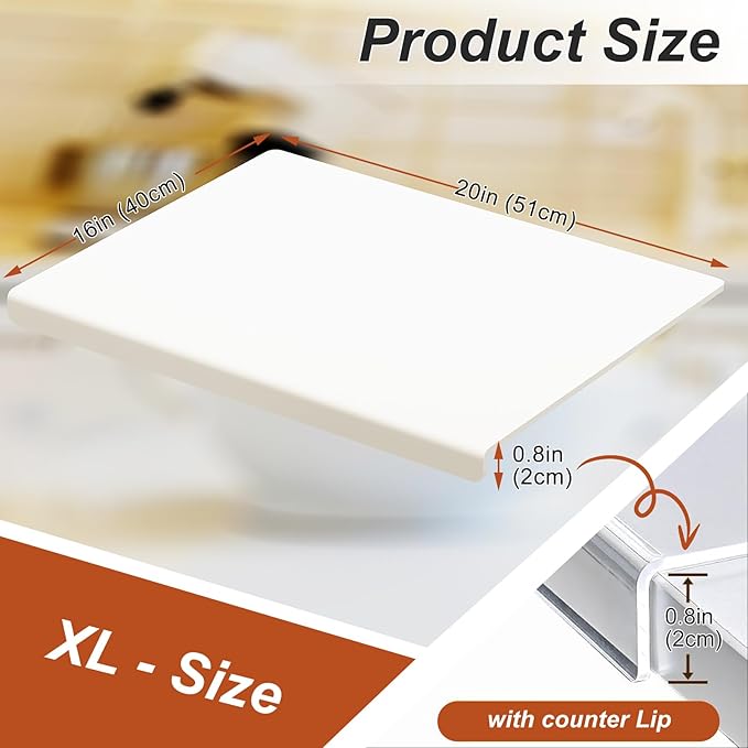 JJL Anti-Slip Acrylic Cutting Board with Counter Lip, 20 x 16 Inches, White, Perfect for Cutting Bread, Meat, and Vegetables, Ideal Choice for Kitchen Countertop Décor