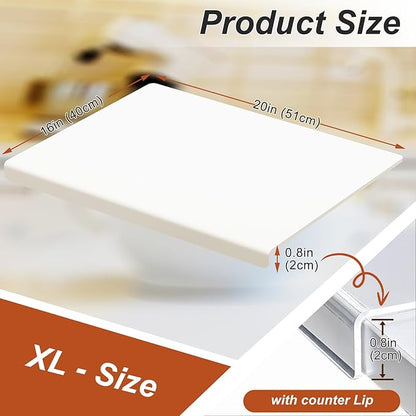 JJL Anti-Slip Acrylic Cutting Board with Counter Lip, 20 x 16 Inches, White, Perfect for Cutting Bread, Meat, and Vegetables, Ideal Choice for Kitchen Countertop Décor