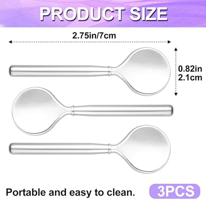 Pndeyo 3pcs Mini Metal Makeup Spoon, Reusable Cosmetic Cream Spatulas, Skincare Scoop Applicator Facial Massage Beauty Tools for Mixing and Sampling Face Eye Cream- Silver