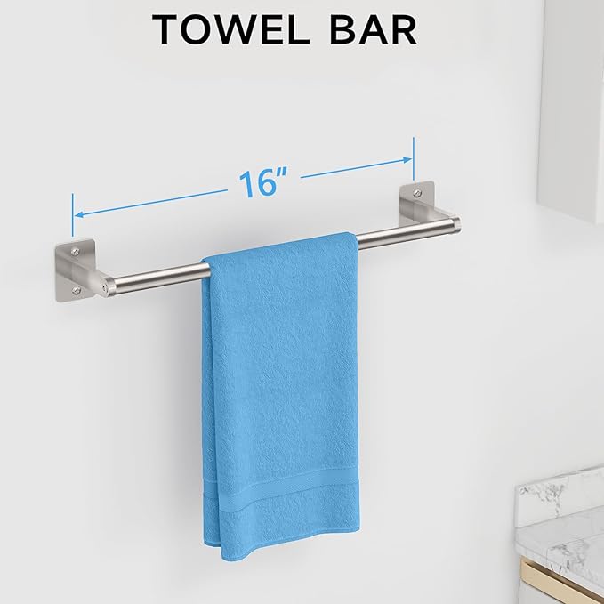 KLJKPA Brushed Nickel Bathroom Accessories Set, 4 Pieces Bathroom Hardware Set, 16 inch Towel Bar, Towel Racks for Bathroom, Robe Towel Hooks, Toilet Paper Holder Wall Mounted - Image 2