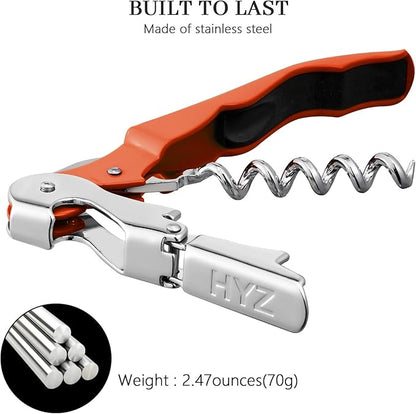 HYZ 2-Pack Wine Opener Waiter Corkscrew, Professional Wine Key for Servers, Bartender with Foil Cutter, Manual Wine Bottle Opener Double Hinged (Orange) - Image 6