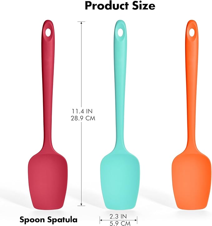 Silicone Spoonula Set: 600ºF Heat Resistant Food Grade Cooking Baking Utensils, Kitchen Flexible Nonstick Rubber Pan Spoon Spatula for Mixing, Scrambling, Scooping (3 Pieces, Multicolor 5)