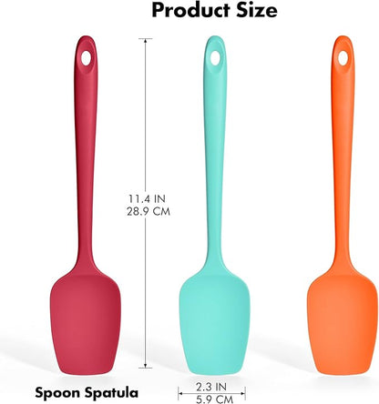 Silicone Spoonula Set: 600ºF Heat Resistant Food Grade Cooking Baking Utensils, Kitchen Flexible Nonstick Rubber Pan Spoon Spatula for Mixing, Scrambling, Scooping (3 Pieces, Multicolor 5)