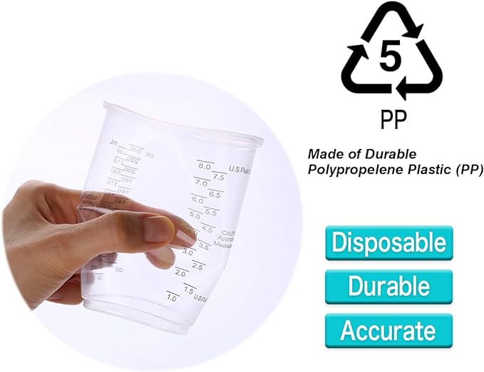 XUXU 50pcs 8oz Graduated Clear Plastic Measuring Cups with Wooden Stirring Sticks for Mixing Paint, Pigments, Epoxy Resins, Resins - Image 6