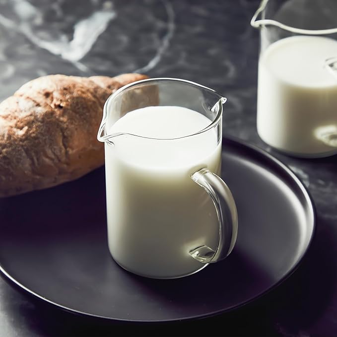 Leinuosen 2 Pcs Glass Pitcher Elegant Shaped Glass Tea Pitcher Coffee Milk Creamer Pitchers Creative Milk Frothing Pitchers Frother Cup Creamer Jug (250 ml,Simple Style)