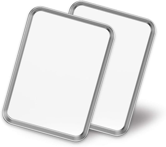 Baking Sheets 2 Pieces, Bastwe Stainless Steel Baking Pan Tray Cookie Sheet, Rectangle Size 9 X 7 X 1 inch, Healthy & Non Toxic, Rust Free & Mirror Finish, Easy Clean & Dishwasher Safe by BASTWE