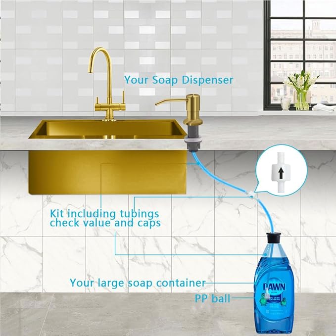 Soap Dispenser for Kitchen Sink, Countertop Sink Soap Dispenser Pump, 47" Silicone Extension Tube Connect to The Soap Bottle Directly, Say Goodbye to Frequent Refills (Golden) - Image 4