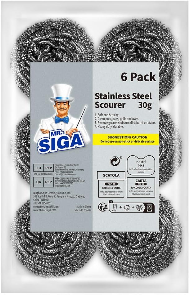 MR.SIGA Stainless Steel Scourer, Pack of 6, 30g by MRSIGA